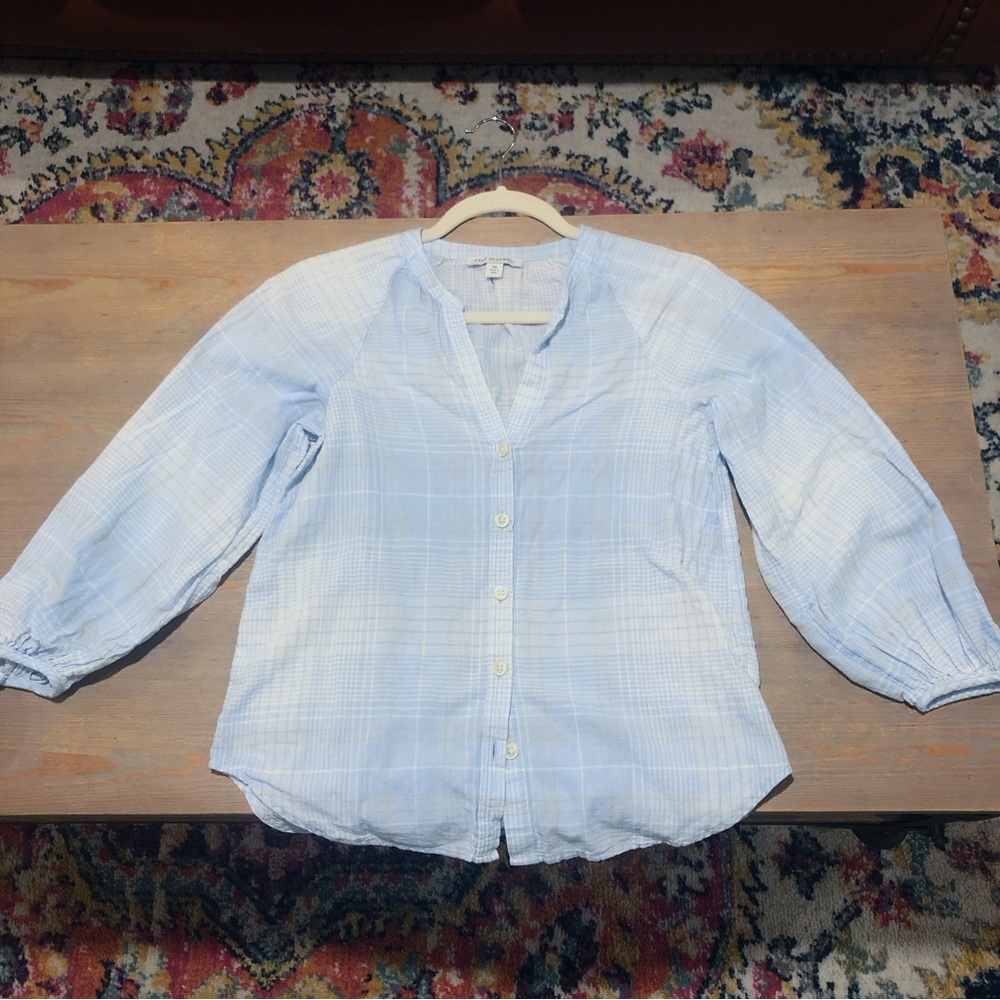 Free Assembly light blue plaid button down blouse - Picture 8 of 11